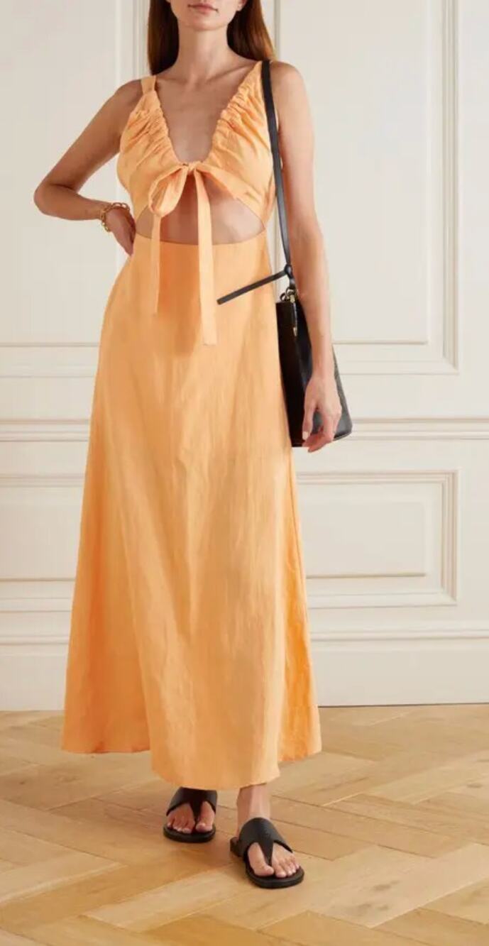 Bondi Born Dress Small Tobago Cutout Linen Maxi Orange Sundress Resort Chic